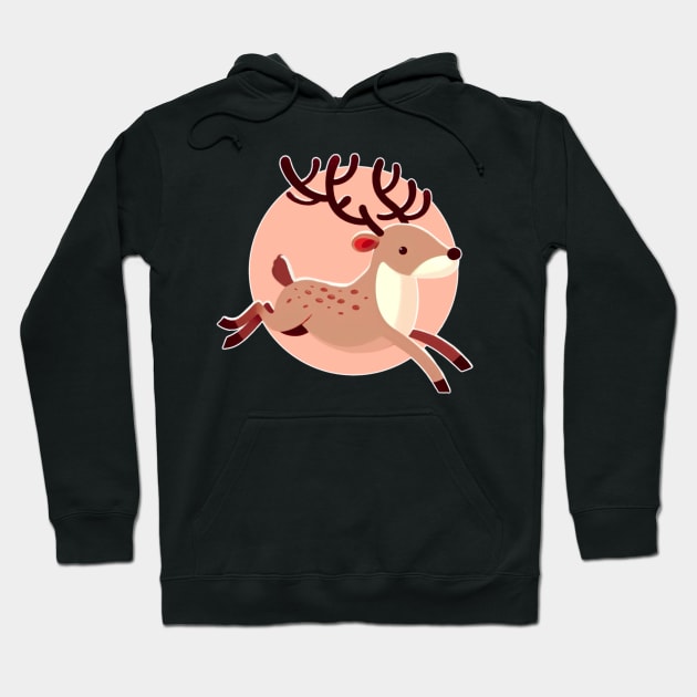 Pink happy jumping reindeer Hoodie by Star Fragment Designs